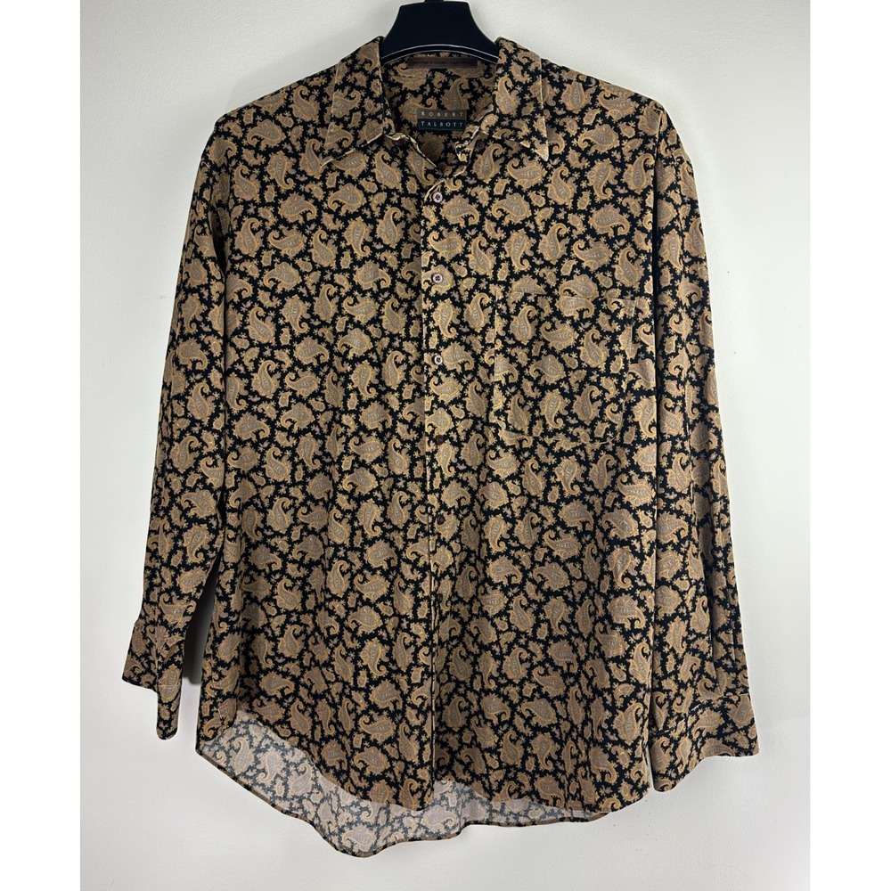 Vintage Robert Talbott Paisley Corduroy Button Down Shirt Black Gold Men's XL LS - Picture 11 of 11